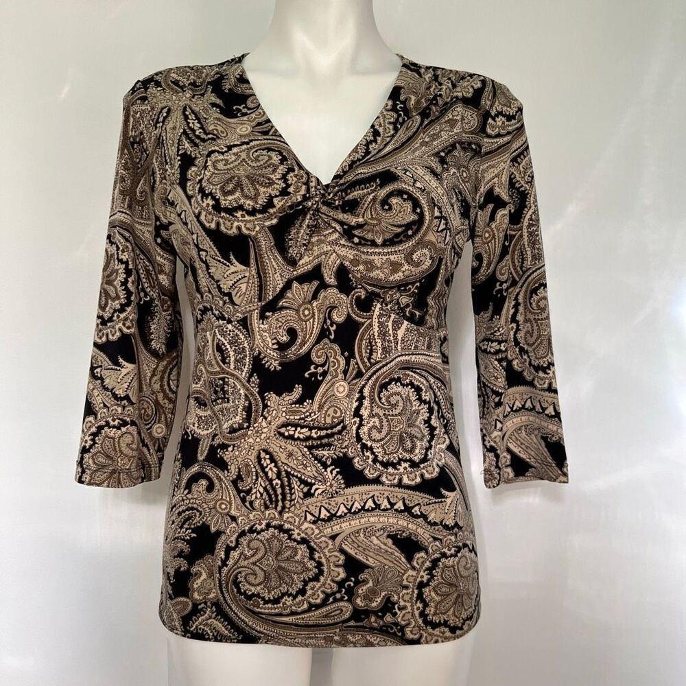 Alfani Y2K 3/4 sleeve paisley top